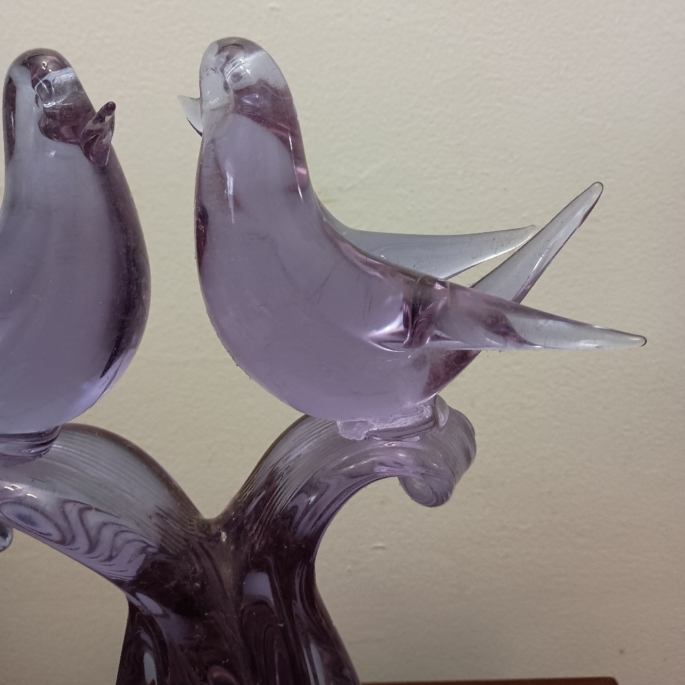 Gorgeous Purple Blown Glass Love Birds Statue Figurine Decoration - Picture 5 of 14